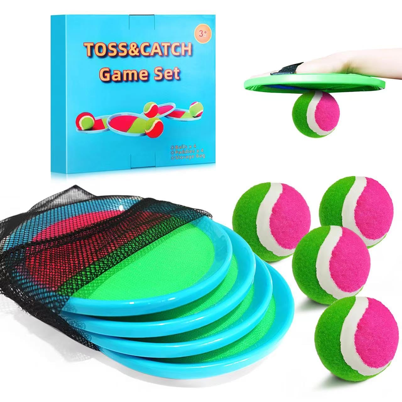 Jalunth Captura Bolas Raqueta Set - Lanzamiento Pelota Juegos Juguetes Playa Agua Jardin Exterior Interior Piscina Terraza para Niños Niña Infantiles Adultos 2 3 4 5 6 7 8 9 10 11 Años Pascua Regalos