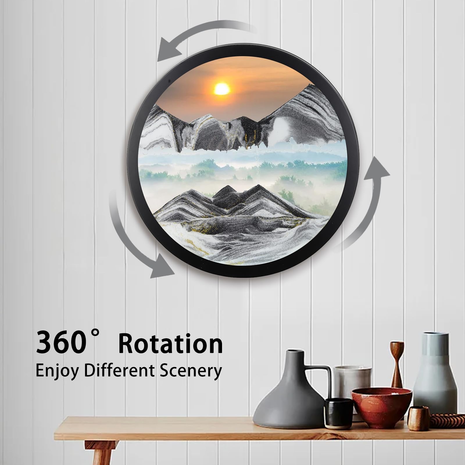 Sand Art Liquid Motion, Moving Sand Art, Wall Mounted Rotate Sand Art Maker, Wall Art Deep Sea Sandscape Room Decoration, Glass Crafts Solid Wood Frame, Relaxing Mood Home Office Work Decor (gray2, 17.3'')