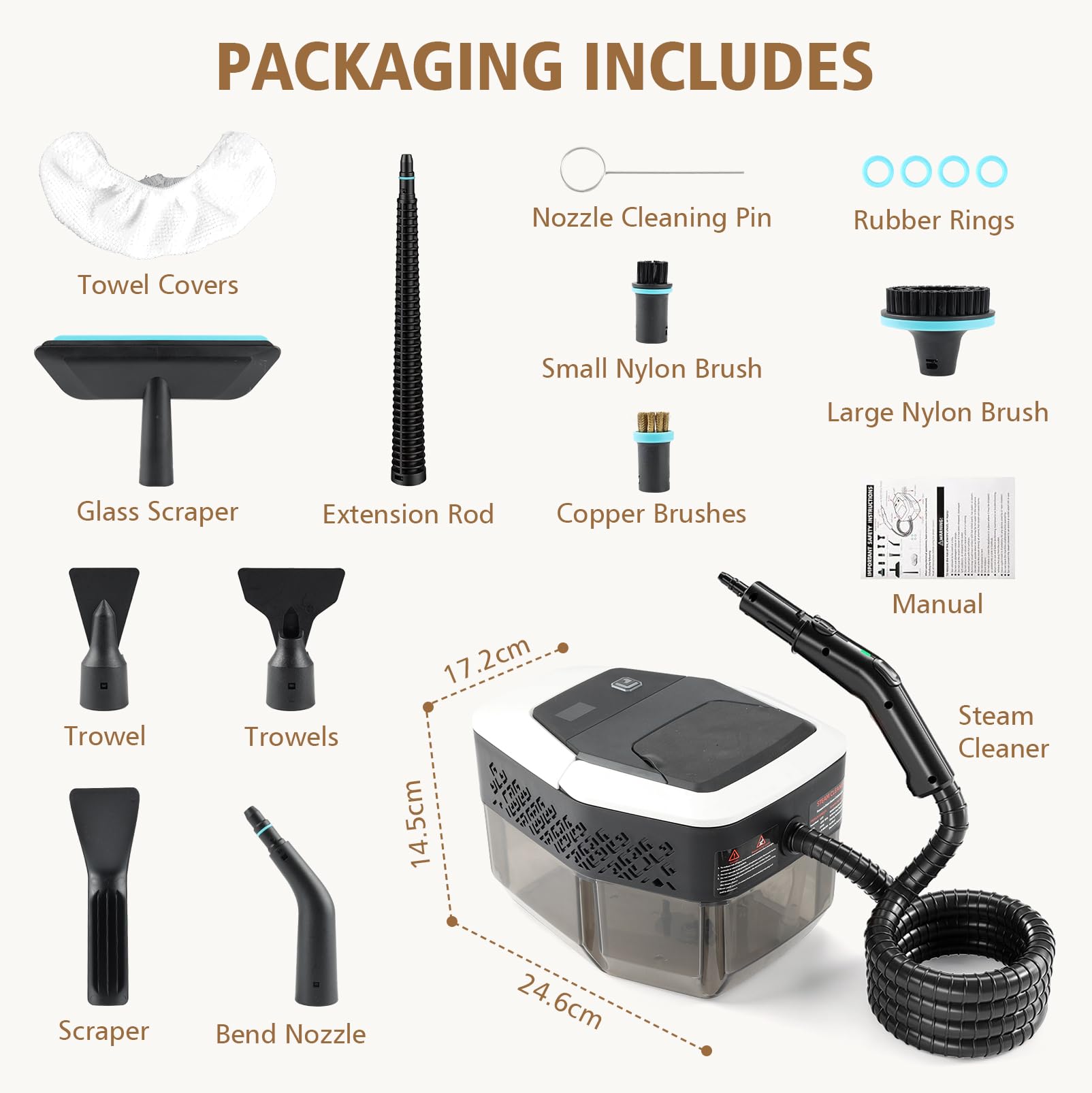 Limpiador de Vapor 2500 W, 4 Bar, limpiador de vapor de alta presión | dispositivo de mano con kit de limpieza de suelos, depósito de agua de 1,8 L, Calentar durante 15S