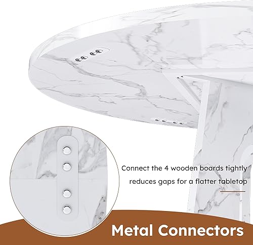 Miniatura 6 de Juego de mesa de comedor redonda de 47 pulgadas para 4, mesa de cocina de mármol sintético blanco circular con 4 sillas de comedor tapizadas de Mesa