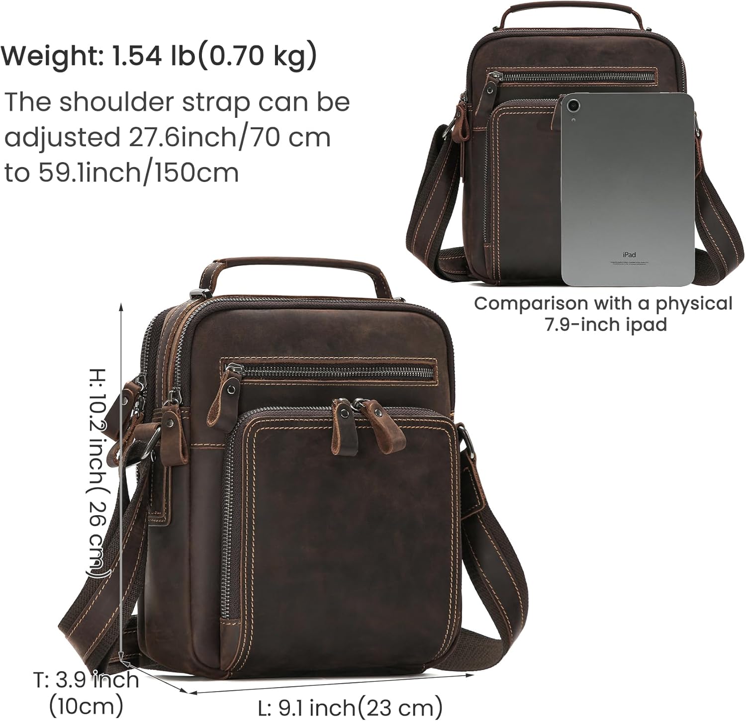 Genuine Leather Small Messenger Bag for Men Vintage Shoulder Crossbody Bags for Work Business Travel - Image 3