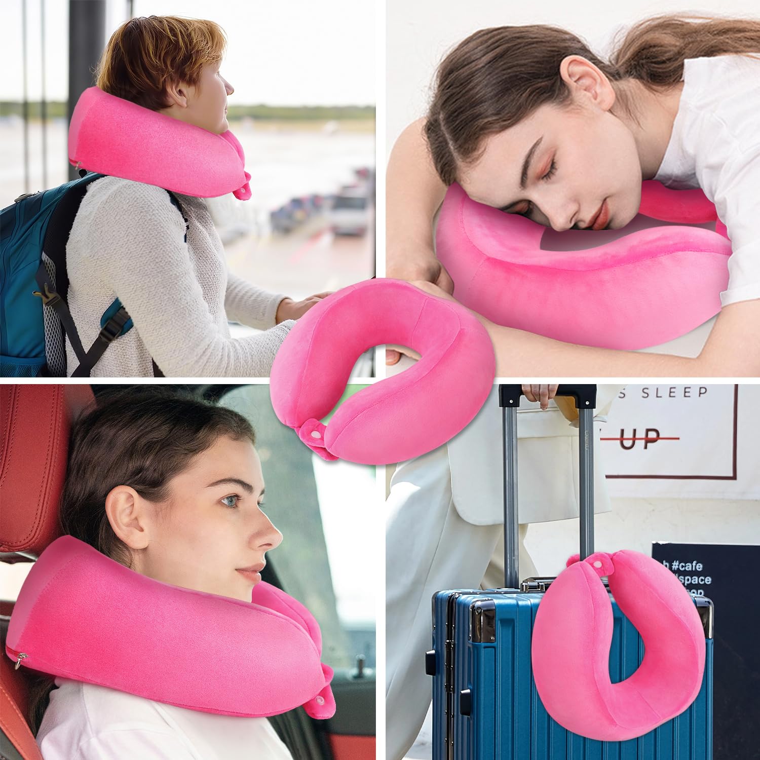 Travel Pillow Neck Pillow for Travel Adjustable Memory Foam Pillows Soft U Shaped Neck Support Pillows for Airplanes Office Trains Cars Camping Use Rose Red : Amazon.co.uk: Fashion