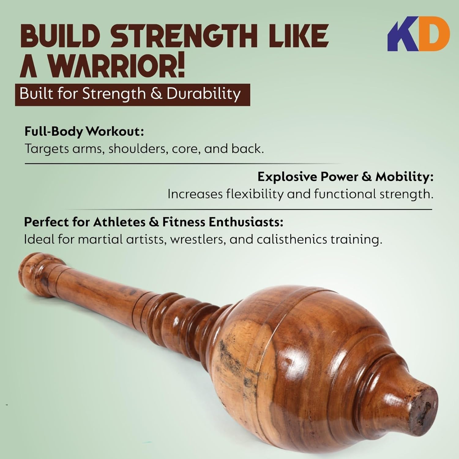 KD Willmax GADA Fitness BAR Indian Club Hanuman MACE Shoulder Equipment MEEL Karla KATAI Fitness Durable Wooden Equipment (9 to 10 KG)