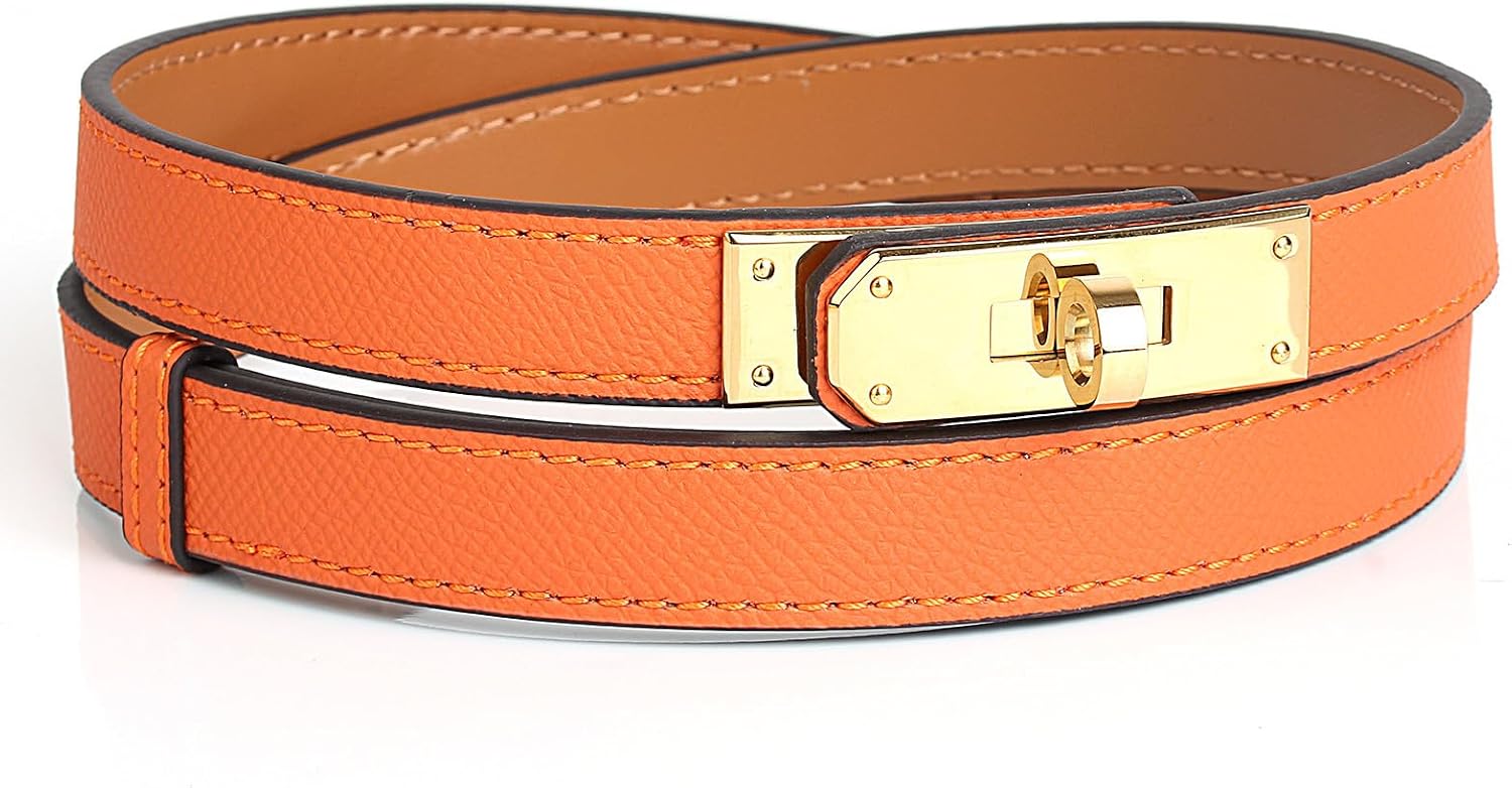 Women's Skinny Leather Belt - Adjustable Alloy Turn Lock, Solid Color - Ideal for Dresses, Jeans, and Coats