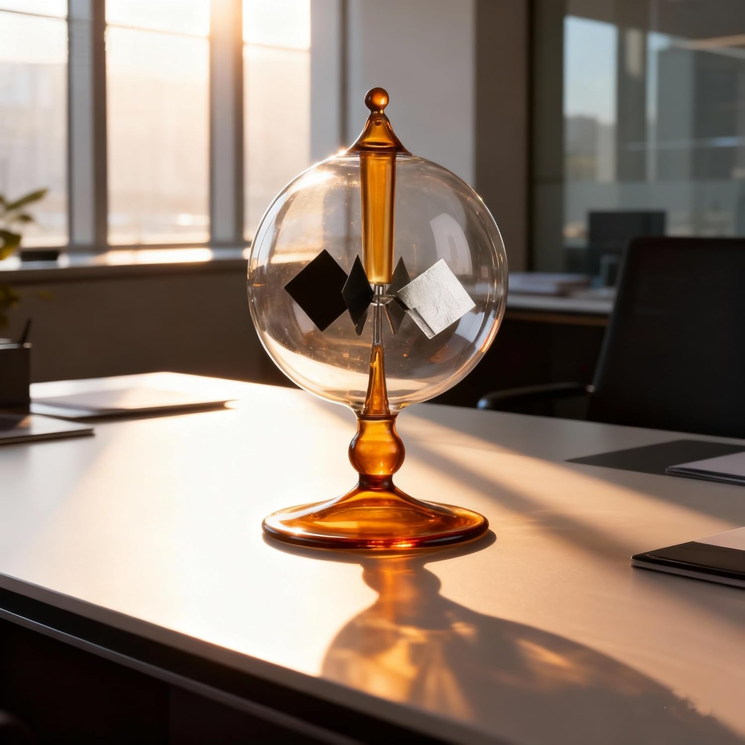 Orange Solar Power Crookes Radiometer Solar Energy Spinning Vanes Glass Windmill Gift Home Desk Decoration