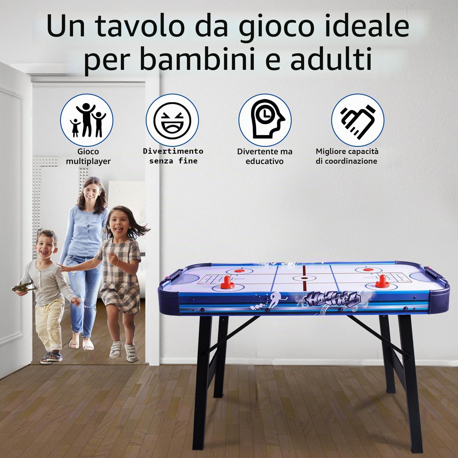 HLC Tavolo multigioco 3 in 1, Air Hockey Tavolo, Bowling, Shuffleboard, con ventilatore 12 V, misura 130 x 61 x 78 cm