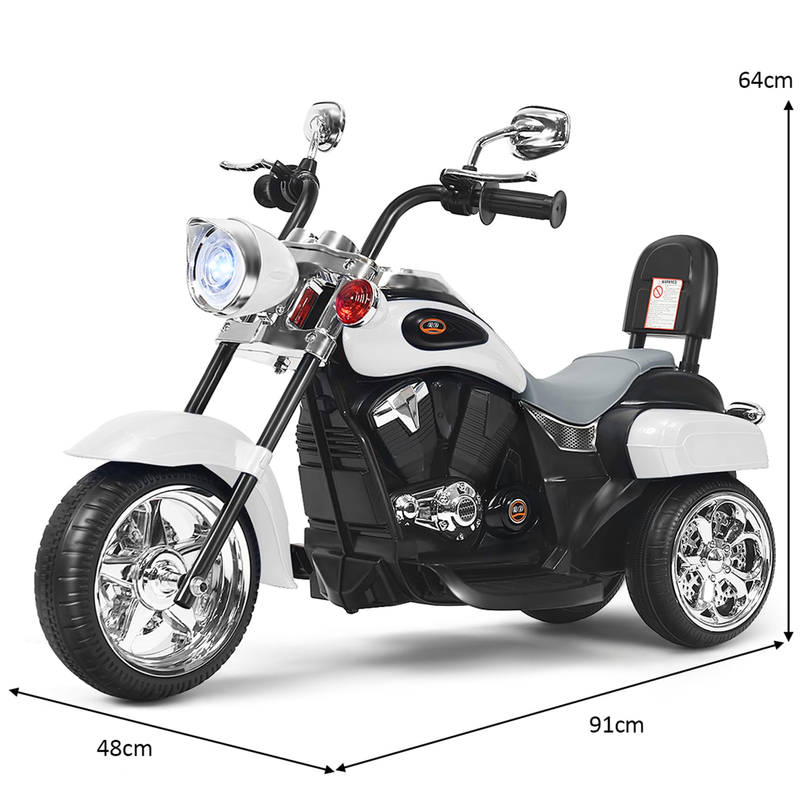 COSTWAY 6V Moto Elettrica per Bambini, Moto Cavalcabile con 3 Ruote e Luci, Avanti e Indietro, 2,5-3 km/h, Ideale per Bambini 3 Anni+, Carico 30kg (Bianco)