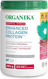 Organika Enhanced Collagen Protein Essential Aminos - Complete Essential Amino Profile for Muscle Growth and Recovery, Joint Support, and Skin Hydration - Grass Fed, Unflavoured - 250g, 25 Servings