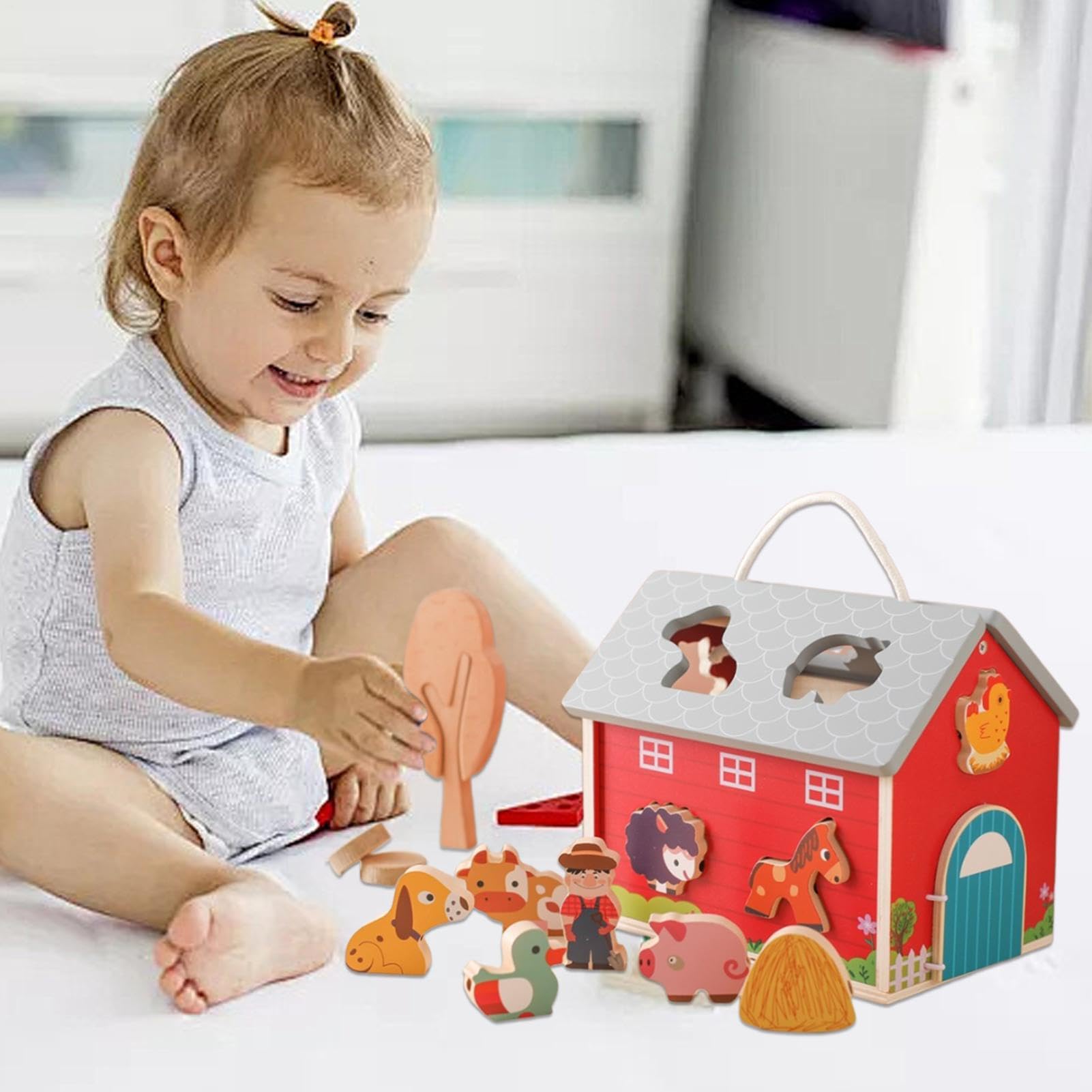 Generico Giochi In Legno Fattoria - Fattoria Incastro Forme | Animali Giocattolo Set | Impilabile Apprendimento Sviluppo Motorio Per Bambini Piccoli Ragazzi Ragazze Regalo Compleann