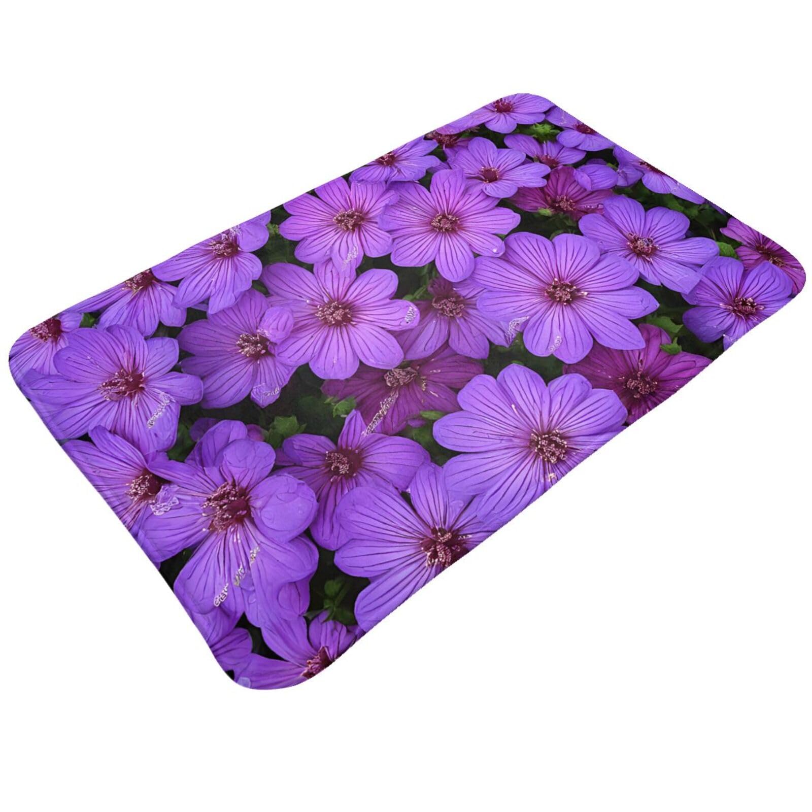 Purple Lily Flowers Print Living Room Bathroom Kitchen Anti Slip and Absorbent Carpet, Indoor Entrance Door Muddy Floor Mat, Ultra Soft Washable Carpet 21x31.5 Inches