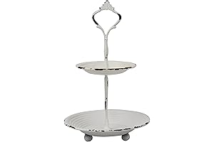 Stonebriar Small 2 Tier Worn White Metal Tray for Cottage Bathroom Decor