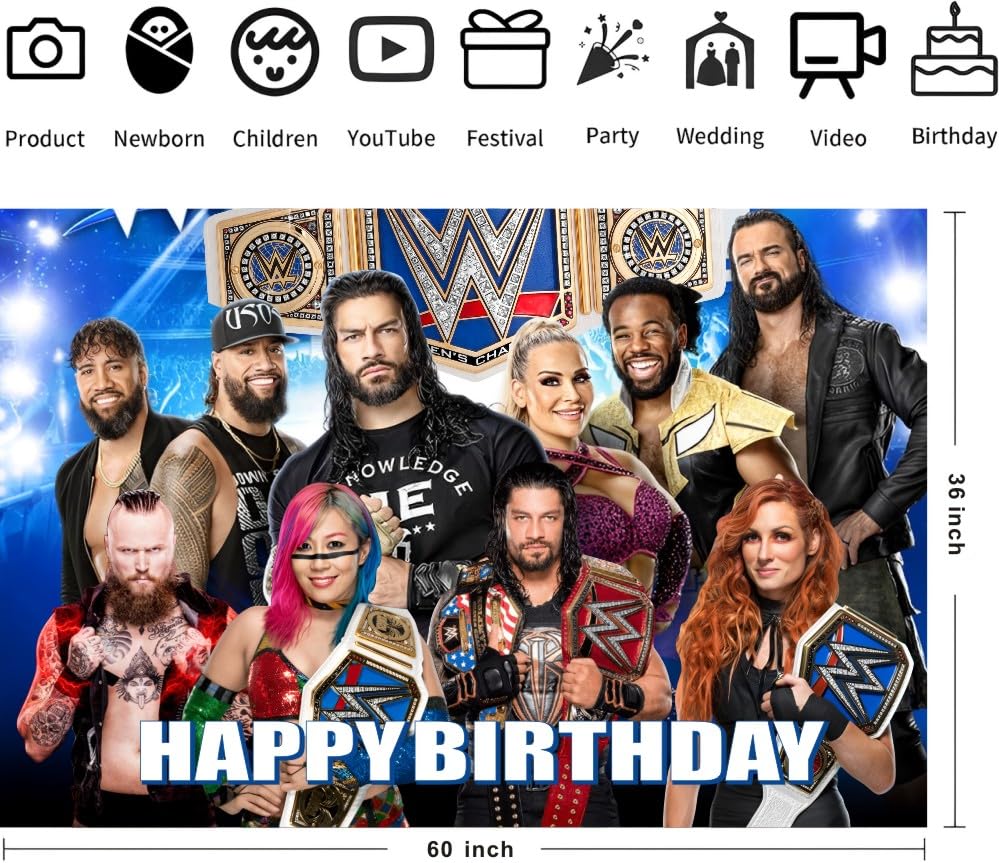 Image of Wall Decor Backdrop for Wresting Themed Decorations, Wresting Banner for Birthday Party Supplies (5x3ft)