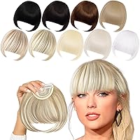 Vista 1 de Flequillo rubio con clip en grueso natural frente completo, flequillo limpio flequillo recto con sienes postizo de una pieza