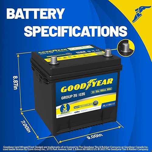 Miniatura 2 de Goodyear 35-AGM BCI Group Size 35 12V 55 AH, 100RC, 650 CCA Platinum series Rechargeable AGM Maintenance Free Automotive Battery