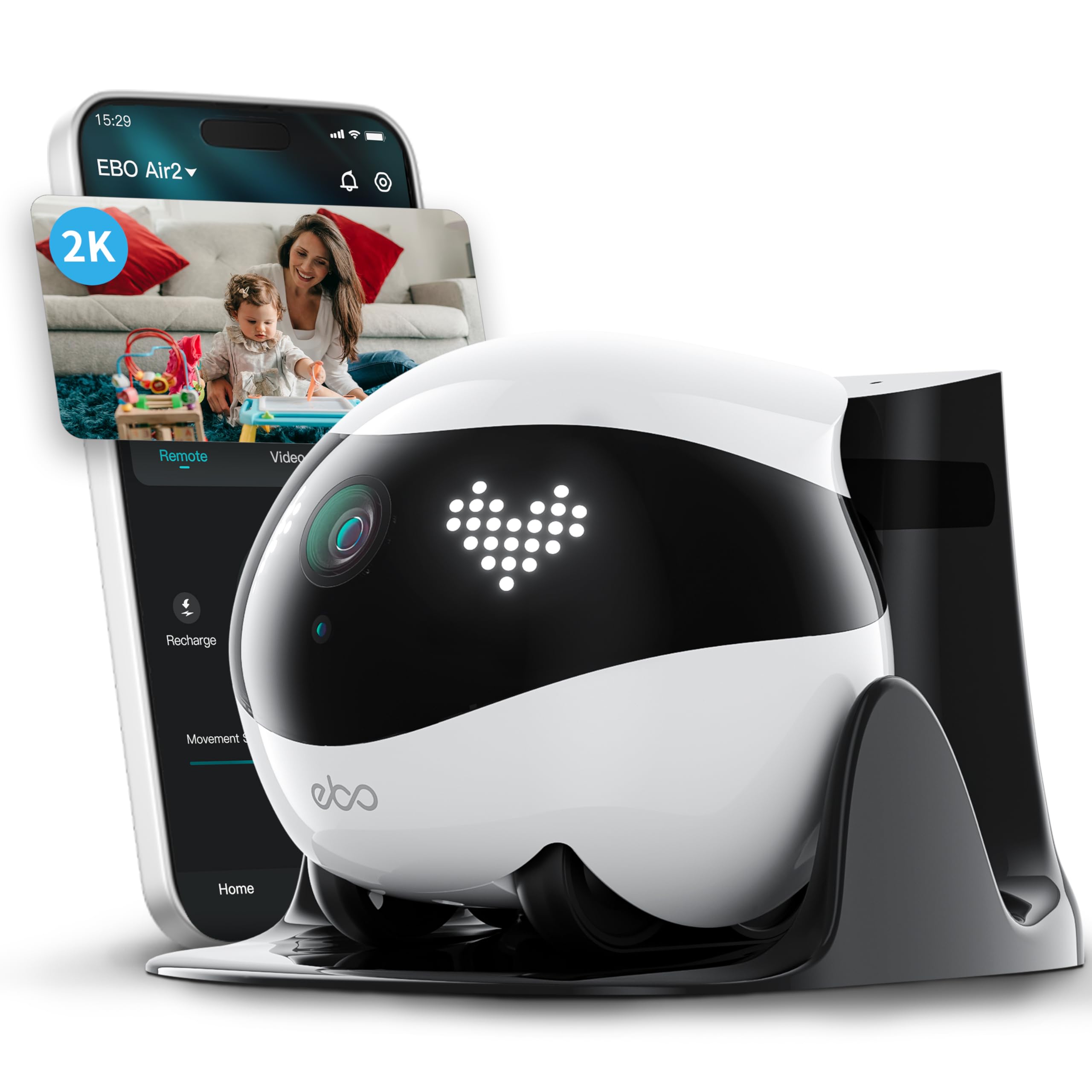 Enabot EBO Air 2 FamilyBot-Intelligenter 2K Überwachungskamera Roboter mit Selbstaufladung,Patrol Roboter für die Heimüberwachung,Kabellose Hundekamera&Katzen Kamera mit Nachtsicht,2-Wege-Audio (Weiß)