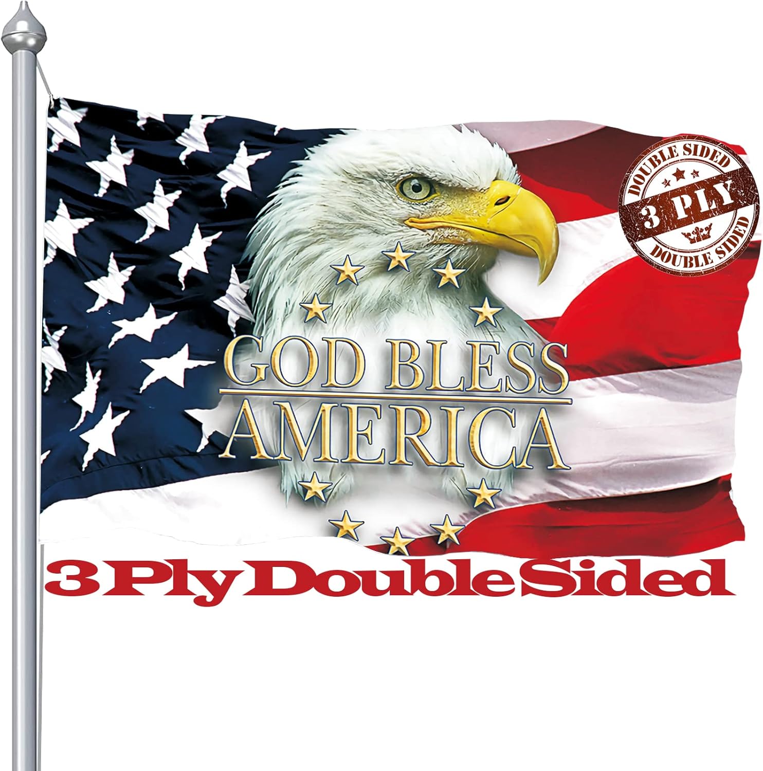 God Bless America Flag 3x5 Ft Outdoor, Double Sided American Eagle Flag With Brass Grommets, 3 Ply Rustic Bald Eagle With American Flag Outside, Unique Patriotic USA Military Flags Banner With UV