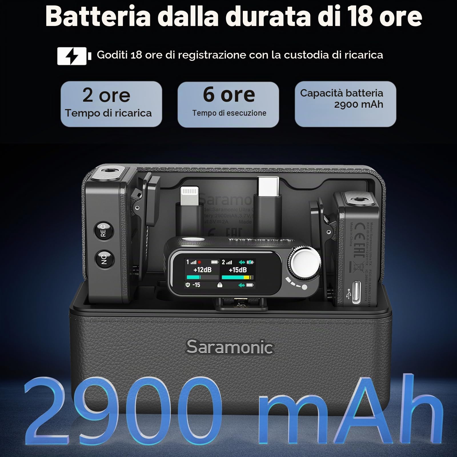 Saramonic Ultra | Microfono lavalier wireless, registrazione galleggiante a 32 bit, sincronizzazione codice temporale, cancellazione del rumore, resistenza all'acqua IPX5, gamma 984', SPL 130 dB, per