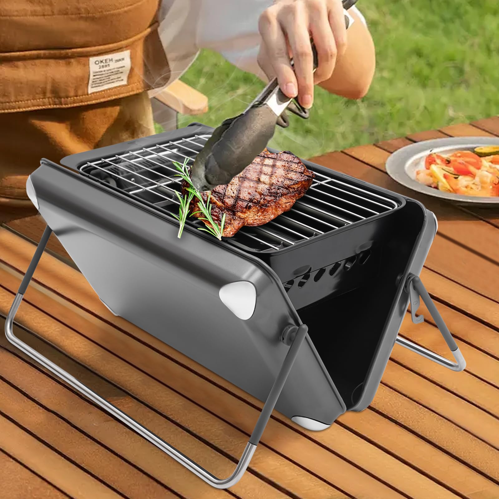Houtskool BBQ inklapbaar - Decopatent Reisbarbecue met grillrooster - Afmetingen 35x27.5x20 Cm - Zwart