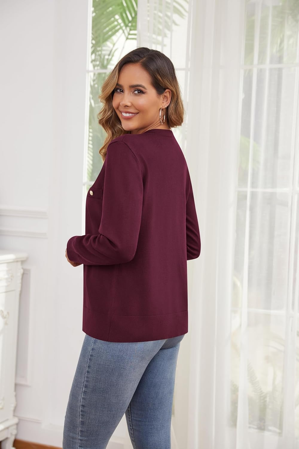 CZYINXIAN Women's Trendy Knit Cardigan Open Front Crewneck Button Down Long Sleeve Lightweight Sweater Cardigans - Image 5