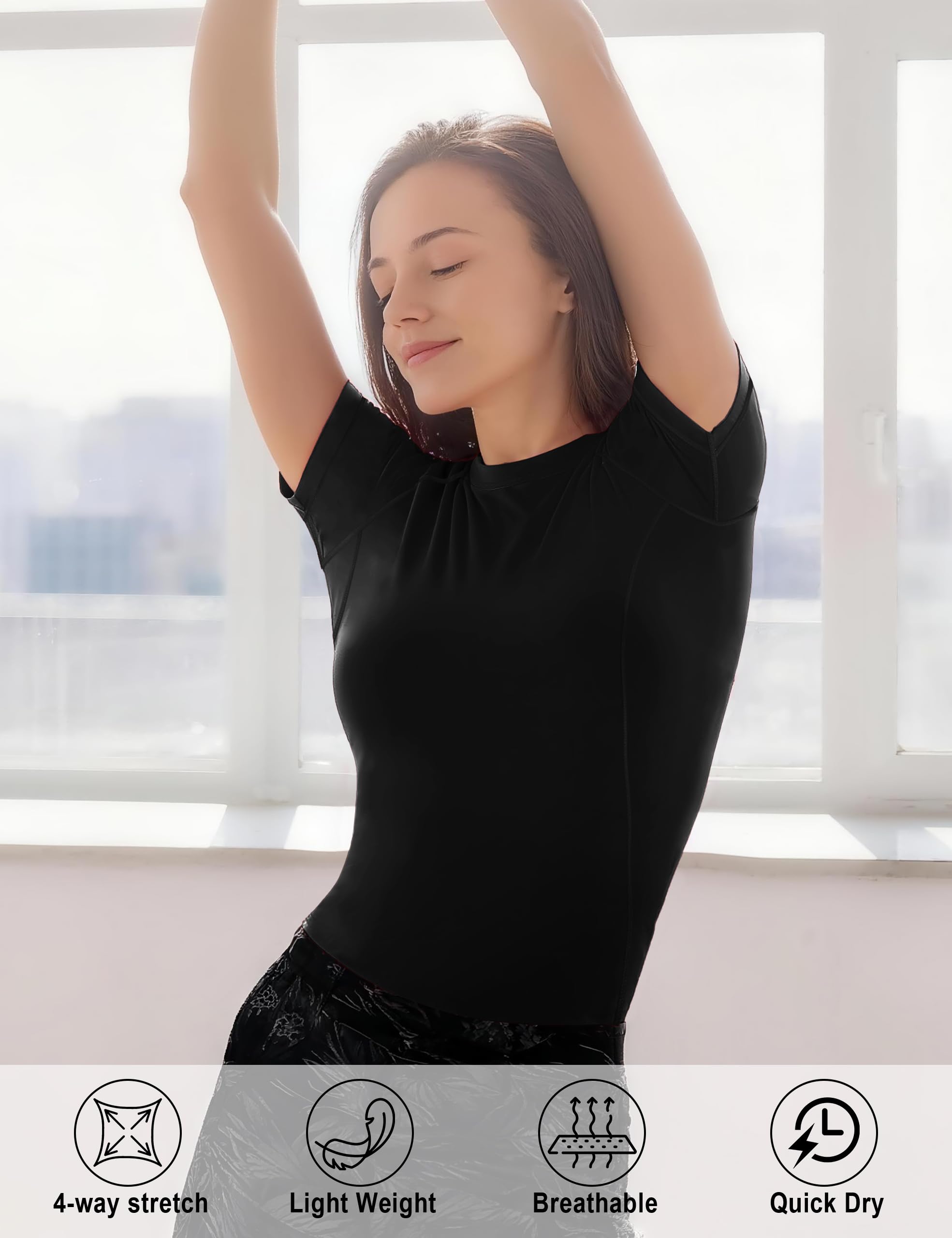 Roadbox Damen Sportoberteil Eng Kurzarm, Schnelltrocknend Laufshirt & Gym Shirt, Leichtes Base Layer Funktionsshirt für Training, Joggen, Pilates & Outdoor