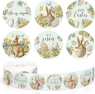 Whaline 1000 Pcs Easter Stickers Roll Watercolor Bunny Butterfly Rabbit Flower Egg Self-Adhesive Sticker Decals for Scrapbook Journal Decor Spring Holiday, 6 Designs