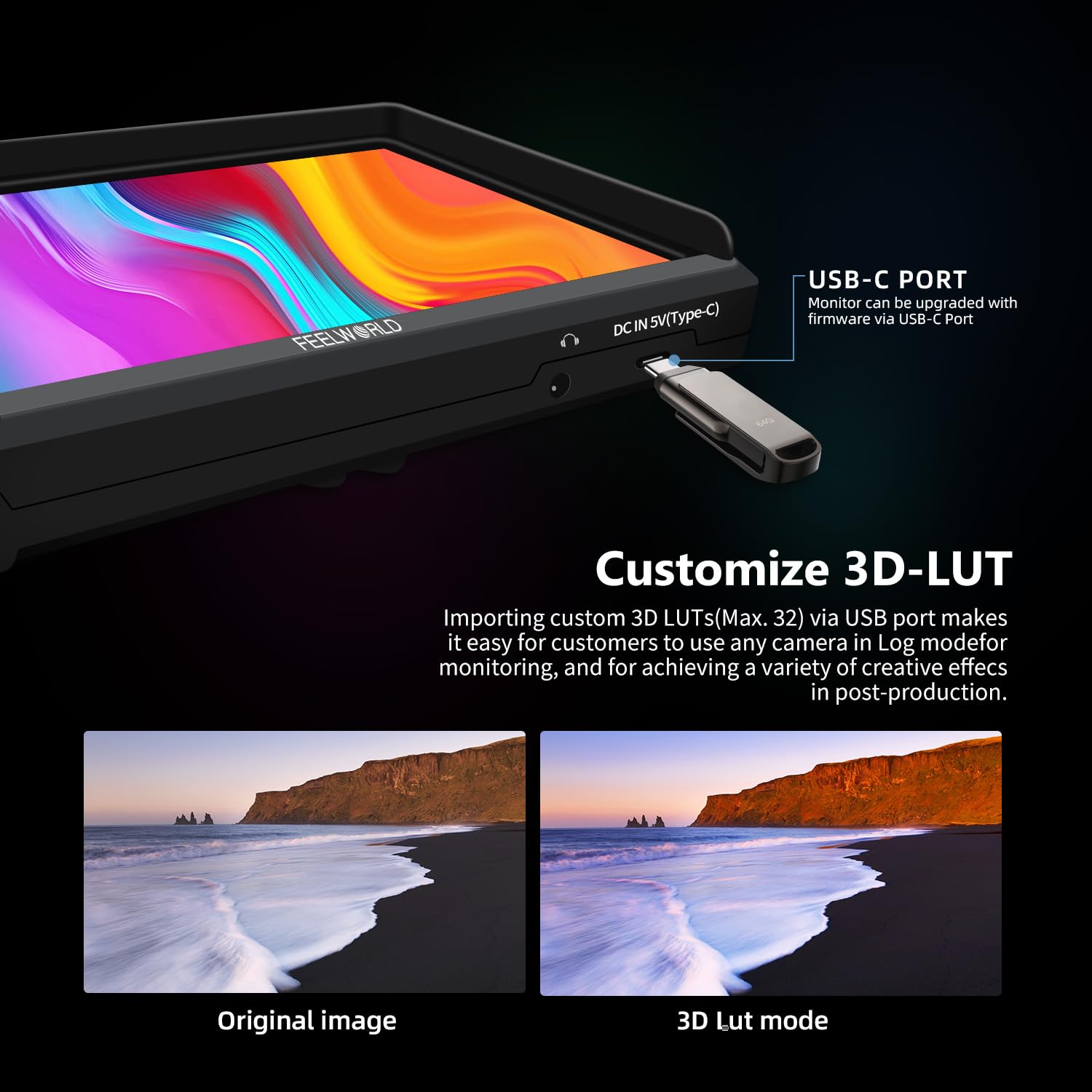 FEELWORLD FW568 V3 6 Pouces 4K Moniteur de caméra, Moniteur de caméra DSLR Full HD 1920 x 1080 3D lUT avec Batterie 2800 mAh, Sac de Transport, Pare-Soleil, entrée de Sortie HDMI, Bras inclinable