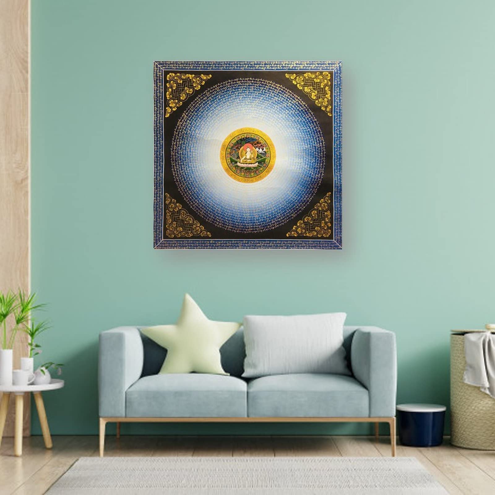 Poster bianco Tara Mantra Mandala Buddismo Religione Meditazione Buddha Decorazione per la casa Poster Decorazione da parete Camera da letto Estetica 70 x 70 cm
