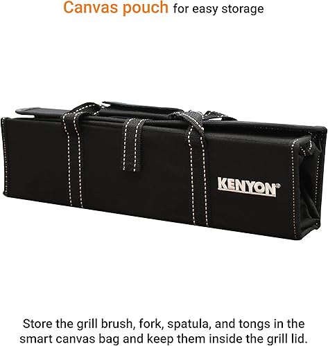 Miniatura 6 de Kenyon A70011 - Juego de utensilios de parrilla con tenedor de parrilla, pinzas, espátula y cepillo para untar, herramientas de parrilla de acero