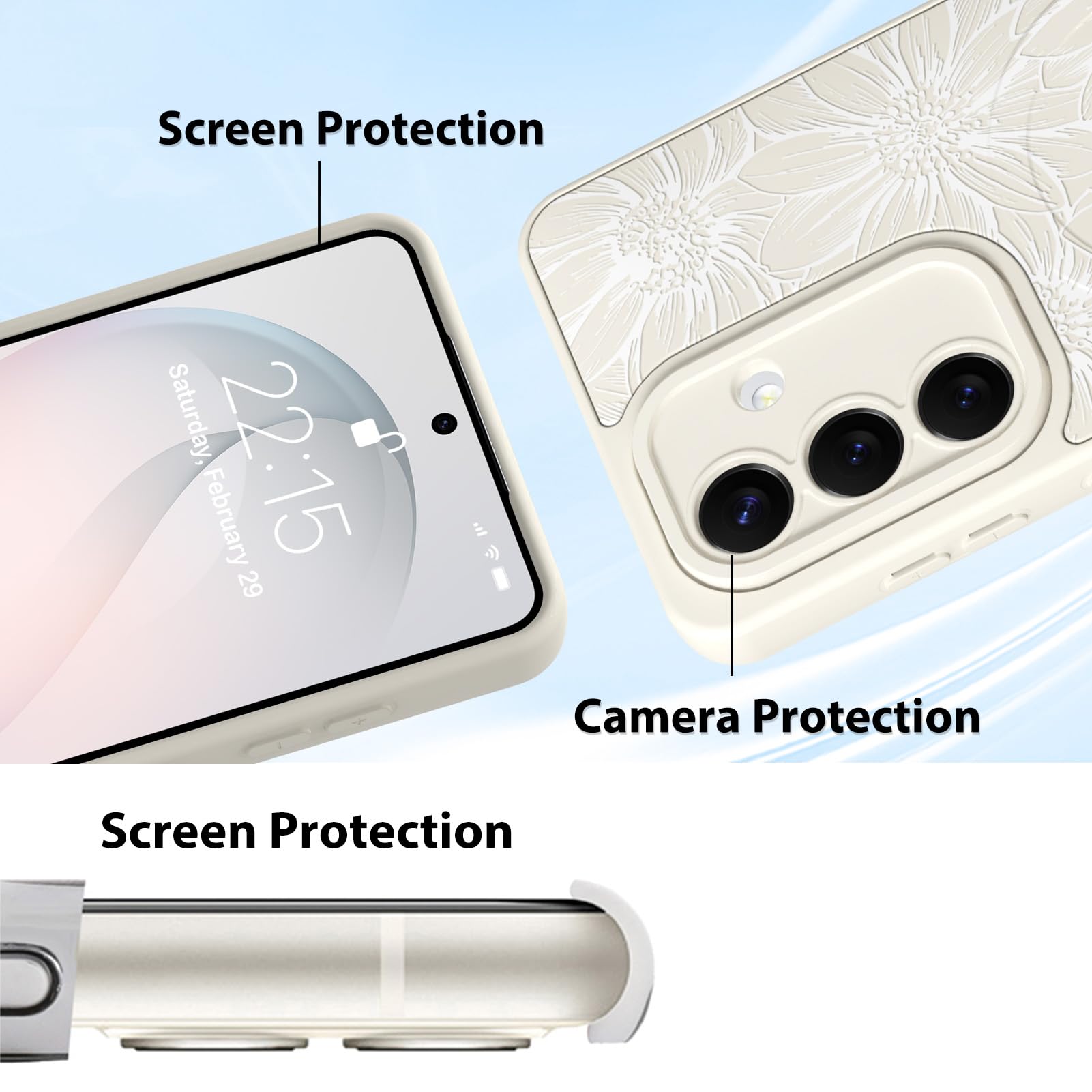 MZELQ Funda de silicona para Samsung Galaxy S26, diseño floral de girasol, soporte para MagSafe, protección de cámara, suave, delgada, para niñas y mujeres, color blanco