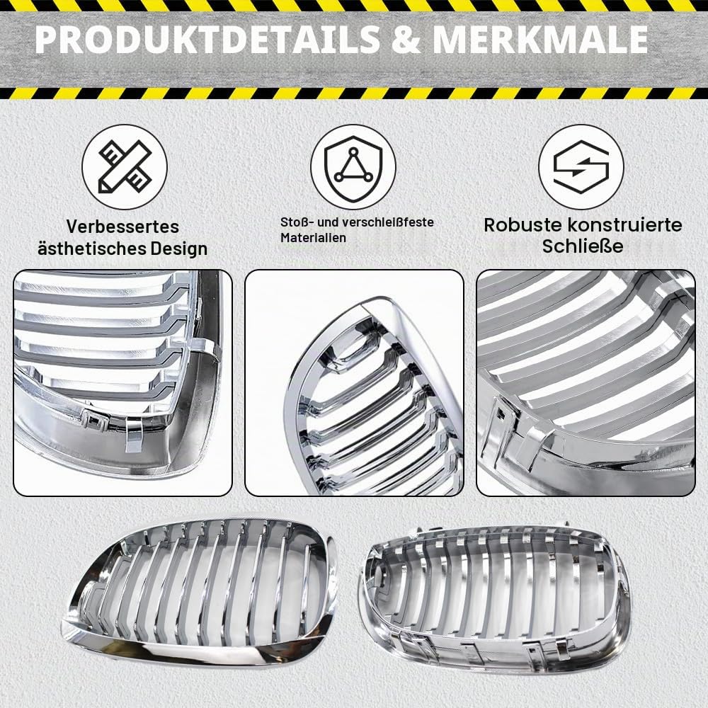 Front Nieren Kühlergrill, Stoßstange und Haube Kompatibel mit BMW E46 2-Türer 2003-2006, Chrom
