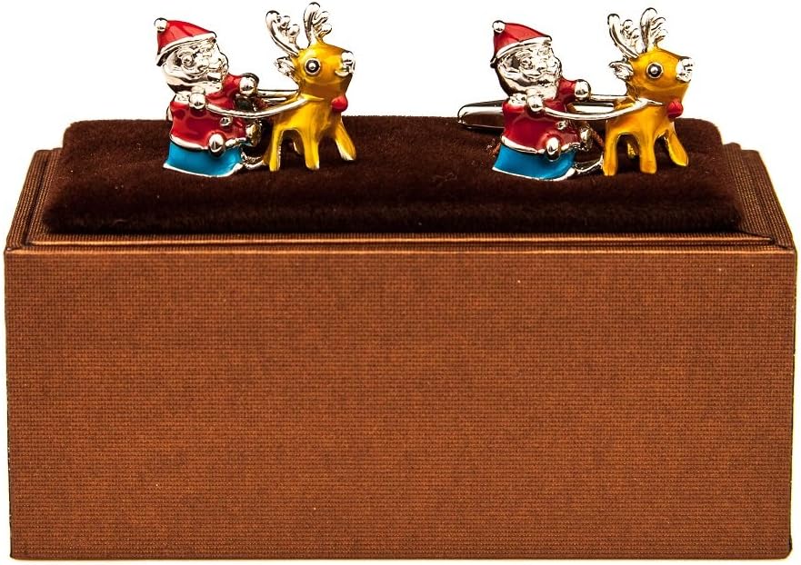 MRCUFF Santa Claus Christmas Sleigh Reindeer Pair Cufflinks in a Presentation Gift Box & Polishing Cloth