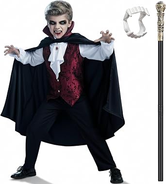 Bosvin Scary Vampire Costume for Kids Boys Gothic Vampire Costume Outfit for Halloween Party or Trick-or-Treat