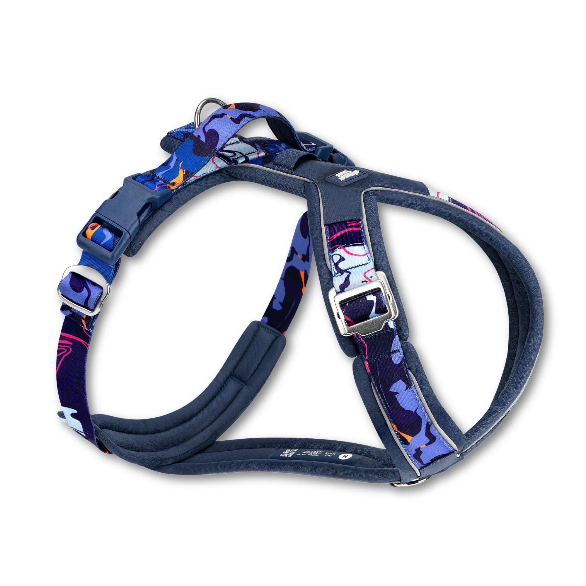 Twiggy Tags Apex Lightweight Harness | Adjustable, Reflective Dog Harness | Dual lead attachment|Stain & Water Repellent |Suitable For All Dog Breeds |Purple Navy Nebula | L