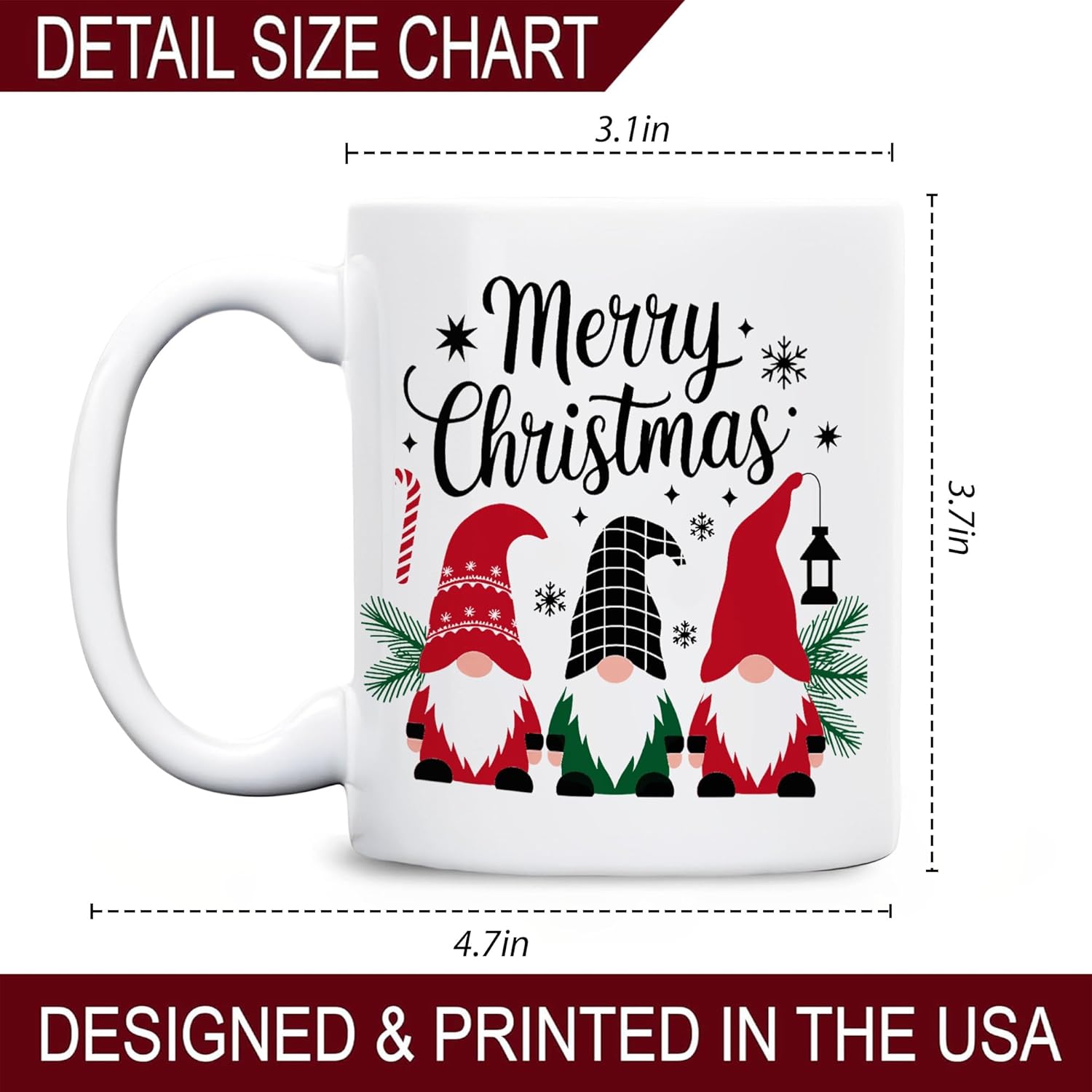 Merry Christmas Mug 11oz Ceramic Holiday Coffee Cup, Festive Santa Gnome Design for Gnome Lovers White - Image 7