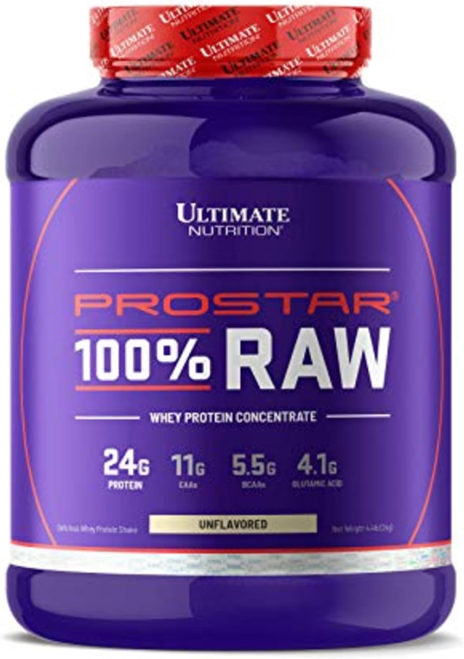Ultimate Nutrition Prostar Raw Whey Protein Concentrate Powder, Low Carb, Low Fat, Keto Friendly, 24 Grams of Protein Per Serving with 5.5 Grams of BCAAs,Unflavored, 67 Servings, 4.4 Pounds