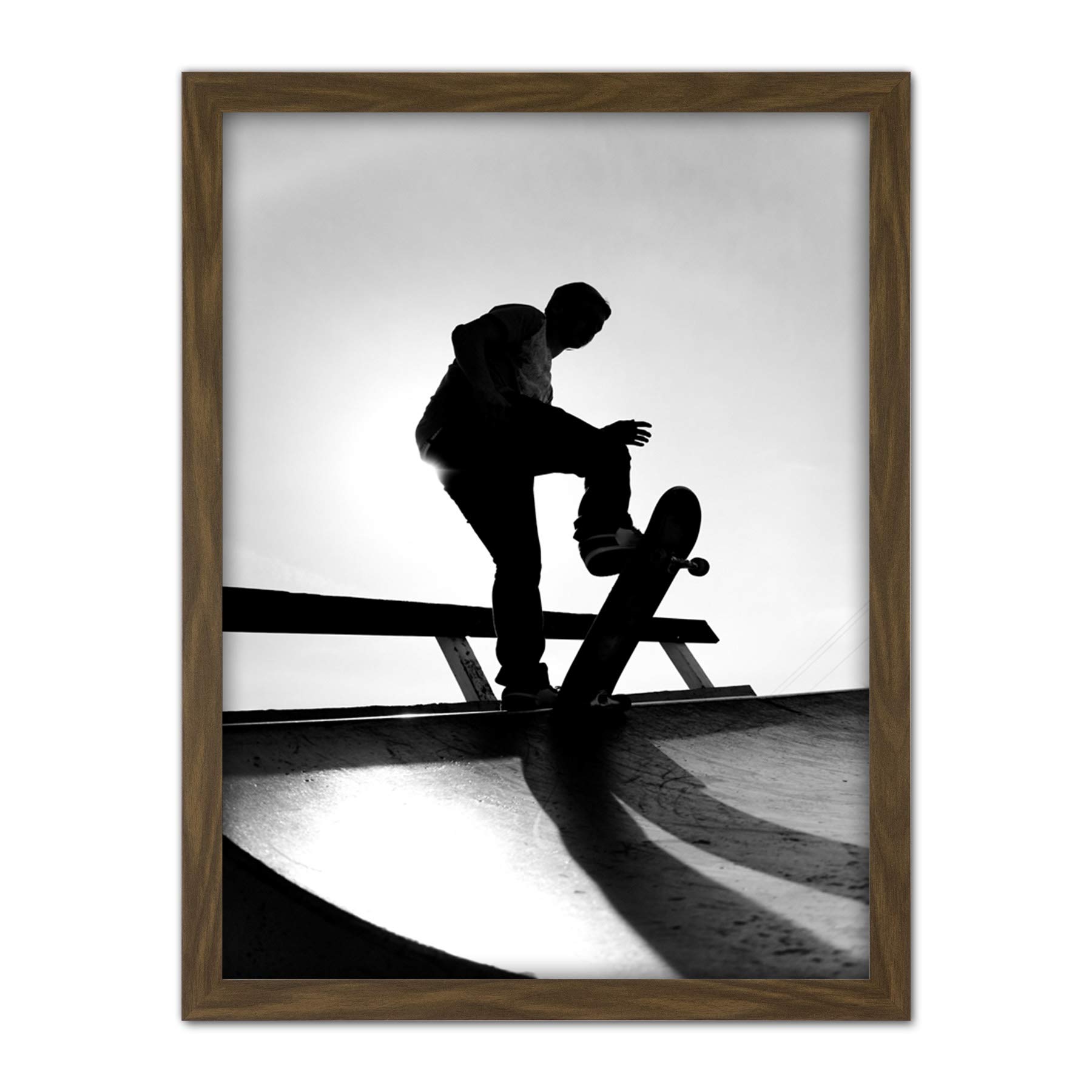 Wee Blue Coo Skateboarding Skater Ramp Silhouette Artwork Framed Wall Art Print 18X24 Inch