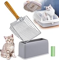 DHXYZZB Heavy Duty Metal Cat Litter Scoop with Wood Grip & Stand - Fast Sifting, Rust-Proof, Non-Stick for Easy Cleaning