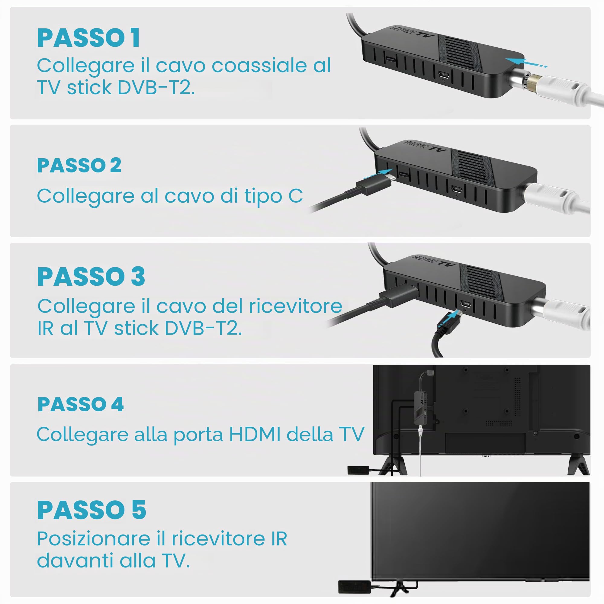 Leyf Decoder DVB-T2 TNT Full HD 1080P TV Decodificatore Nascosto dietro la TV, Display digitale, HEVC H265 Main 10 Bit, 2in1 telecomando, HDMI/AV, USB