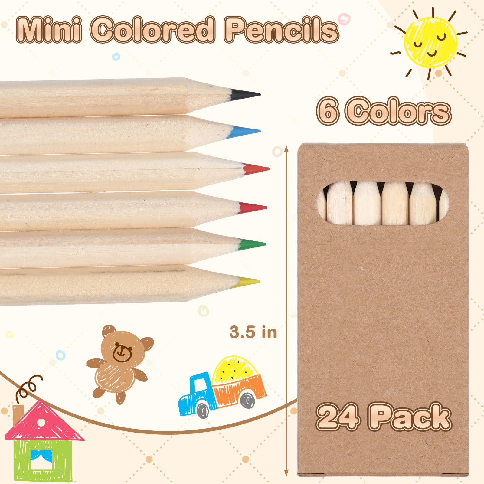Ctosree 24 Packs 3.5 Inch Mini Colored Pencils Bulk