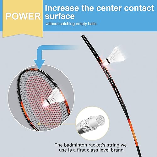 Miniatura 5 de Juego de raquetas de bádminton profesionales, ligeras, 4 unidades de fibra de carbono, 3 volantes de plumas, 2 fundas protectoras, 4 sobreagarres,