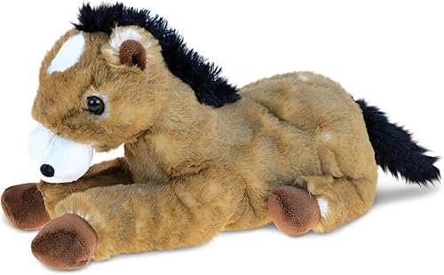 DolliBu - Caballo de peluche marrón mentiroso, caballo de peluche súper suave, animal de peluche de granja, lindo regalo para niñas, niños, caballo