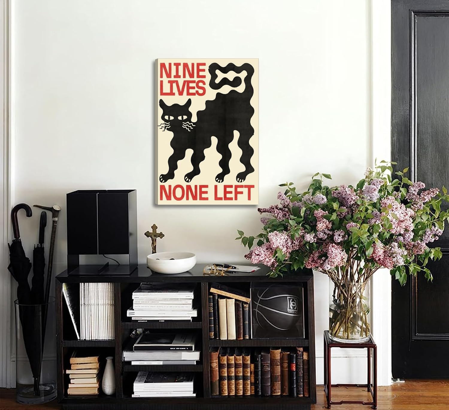 Amazon.co.jp: 面白い黒猫キャンバスウォールアート Nine Lives None