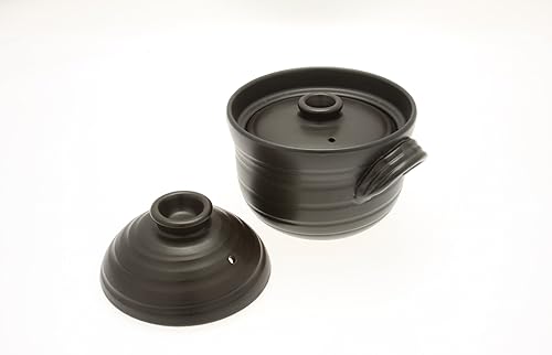 Miniatura 3 de Kotobuki 190-803 Loza de barro 1.5 taza sin cocer que resulta en 4 tazas cocida arrocera, negro mate