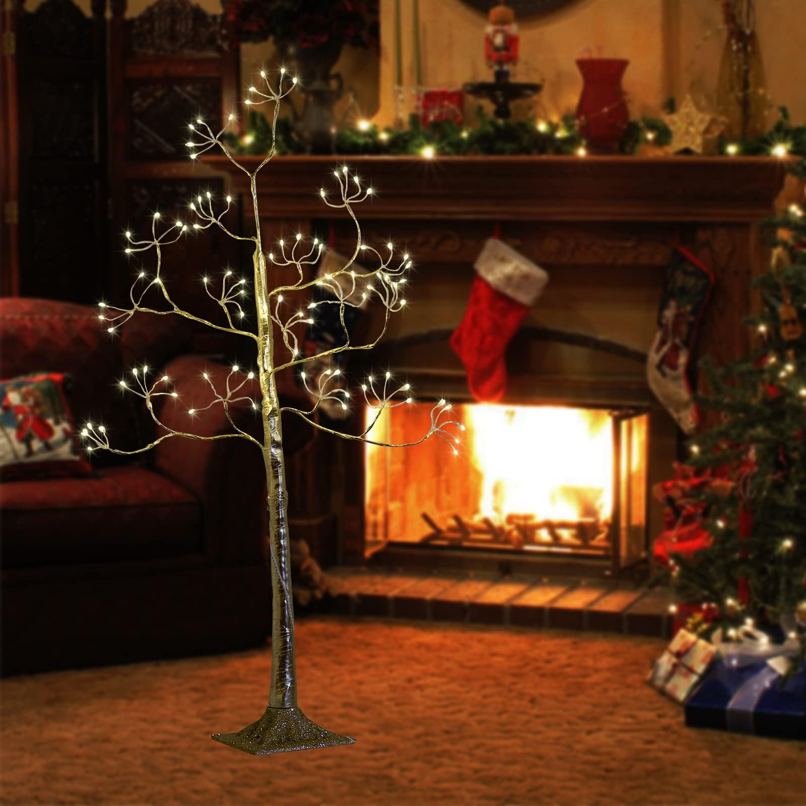 Golden Fairy Light Tree, 4ft 140LED Twinkle Star Lighted Firework Tree for Easter Decoration Inside, Light Up Tree for Living Room Decor, Fairy Lights Tree