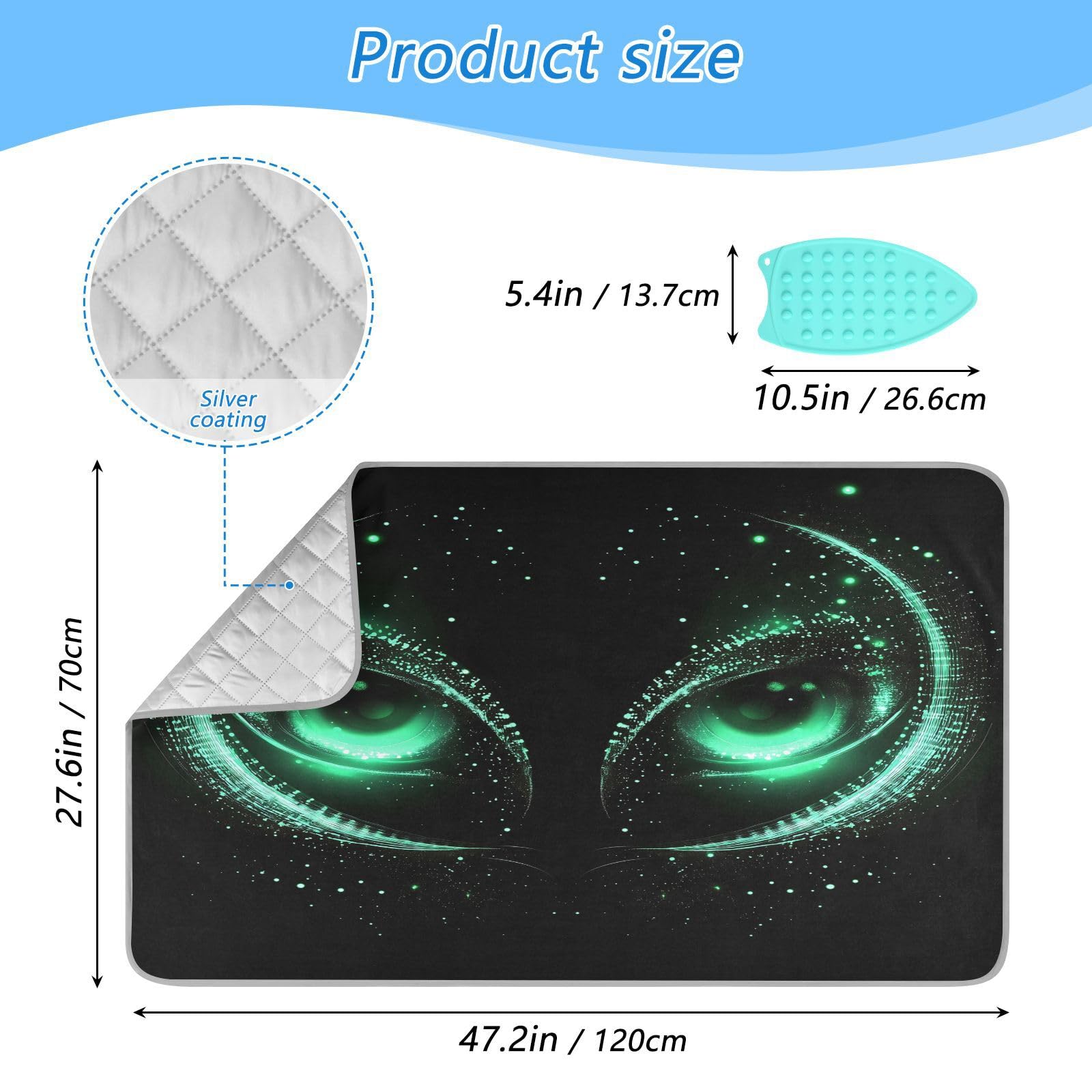 pnyoin Portable Ironing Mat Mesmerizing Green Dark Eyes Travel Ironing Pad with Silicone Iron Rest for Steam Pressing on Tabletop or Bed Heat Resistant Portable Quilting & Travel Blanket
