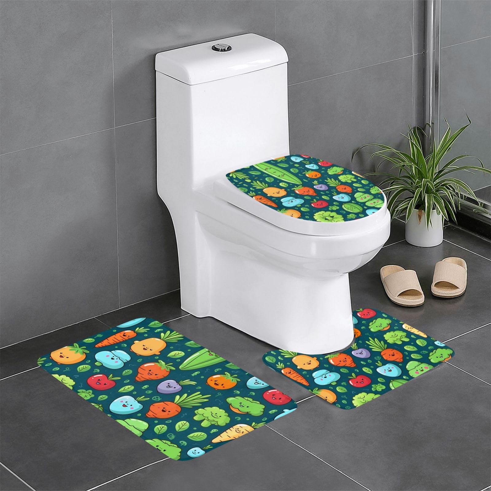 Tapis de salle de bain antidérapants absorbants à motif légumes rigolos