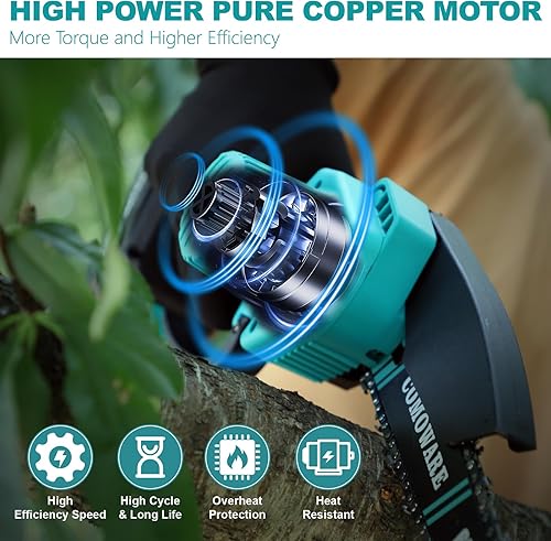 Miniatura 4 de COMOWARE Mini motosierra inalámbrica, sierra de mano portátil de 6 pulgadas, 2 baterías de 2.0 Ah, corte rápido para ramas de árboles, proyectos de