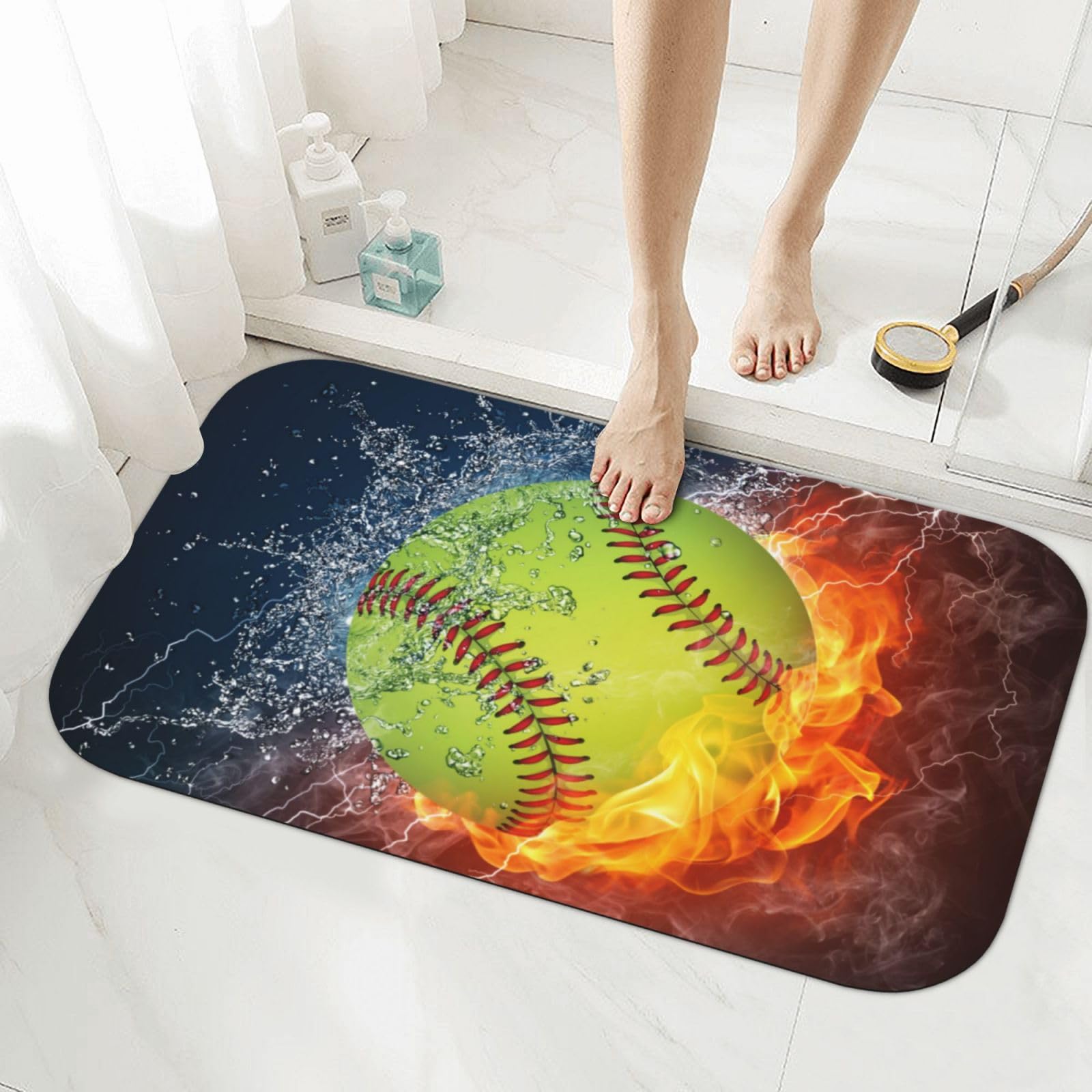 Tapis de salle de bain design softball pour habiller votre lavabo