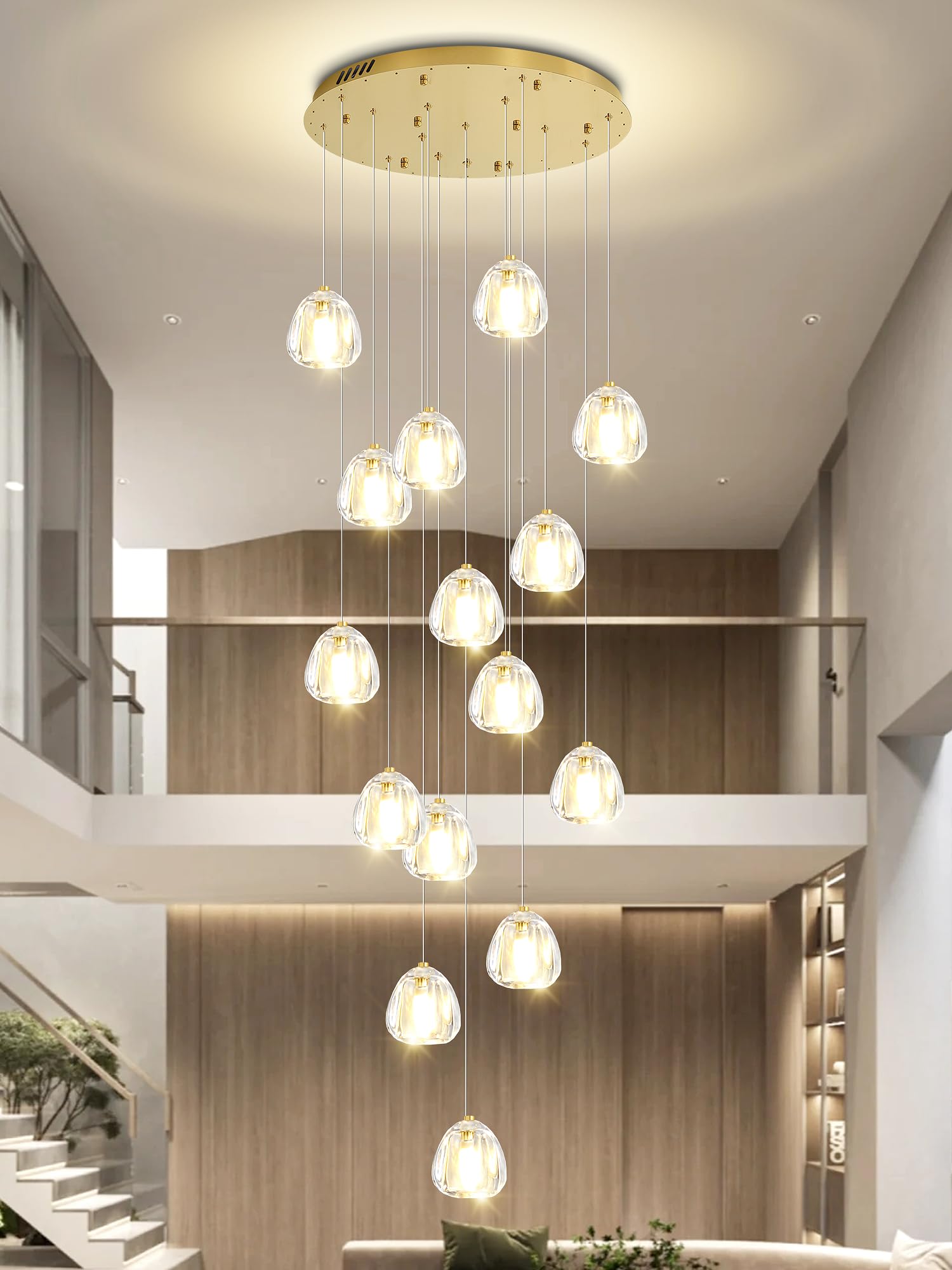Photo 1 of ABTTOI 16-Lights High Ceiling Chandelier H130 Modern Chandeliers LED High Ceiling Pendant Light Bubble Crystal Chandelier for Foyer Hallway Stairwell Gold Adjustable Long Lights Fixture