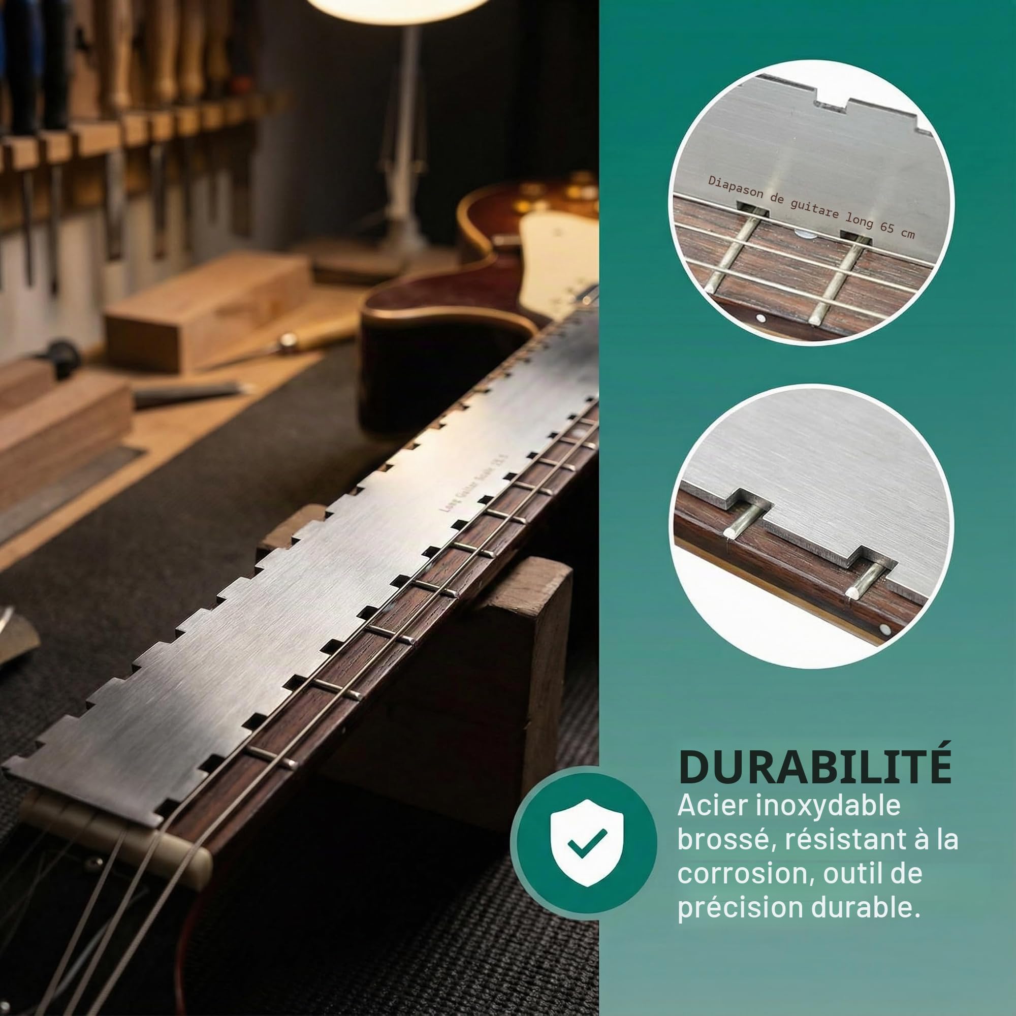 Manche de guitare de 42 cm, Règle Crantée en Acier Inoxydable pour Nivellement du Manche de Guitare